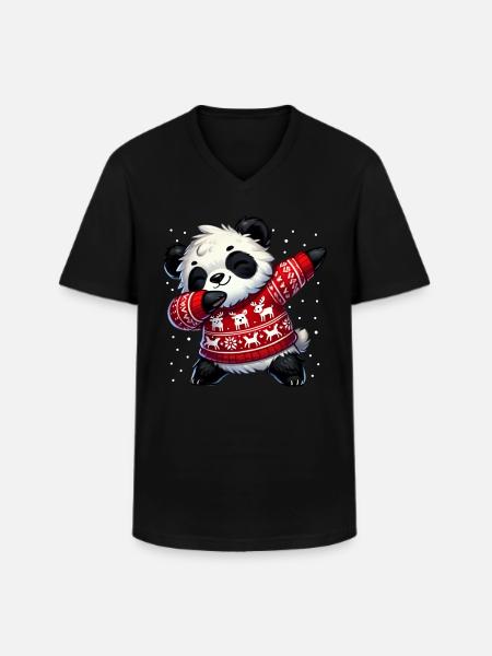 Christmas Panda Ugly Christmas - Men's V-Neck T-Shirt - black