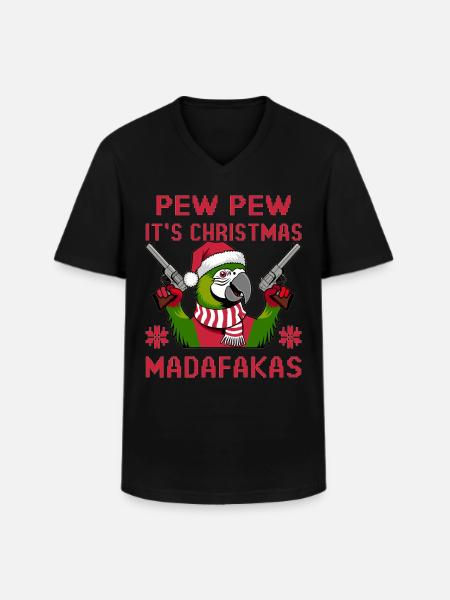 Funny Christmas parrot - Men's V-Neck T-Shirt - black