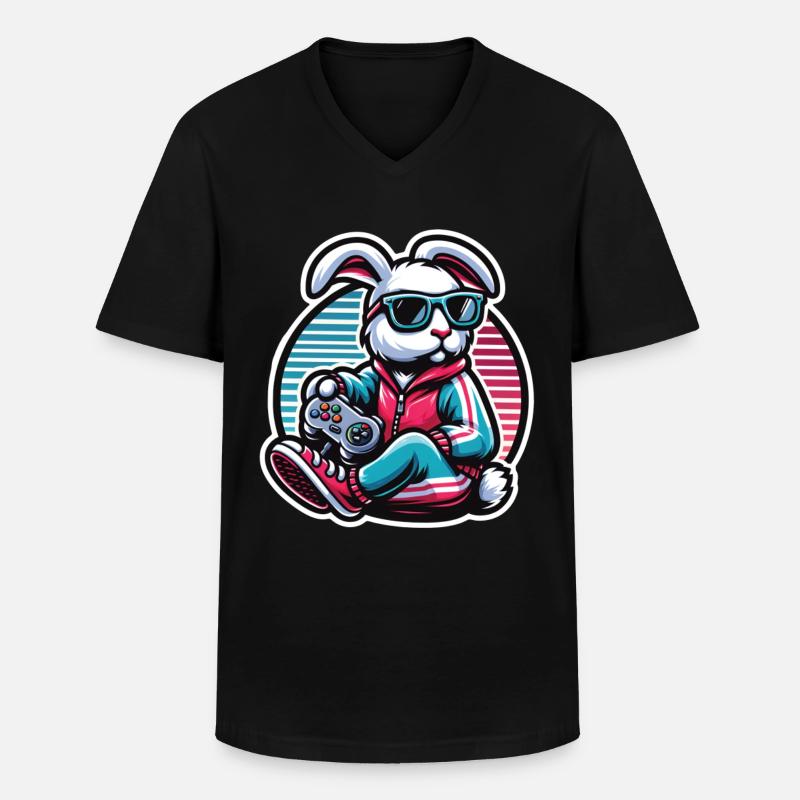 Lässiger Gamer-Hase Mit Controller - Männer-T-Shirt mit V-Ausschnitt - Schwarz