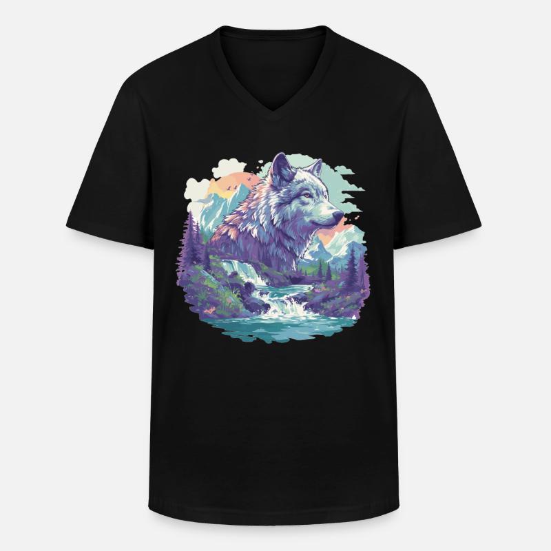 Wölfe Wolf - Männer-T-Shirt mit V-Ausschnitt - Schwarz