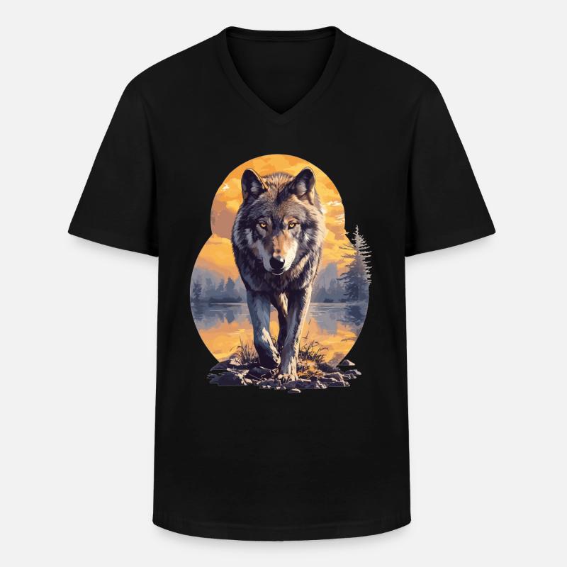 Wölfe Wolf - Männer-T-Shirt mit V-Ausschnitt - Schwarz