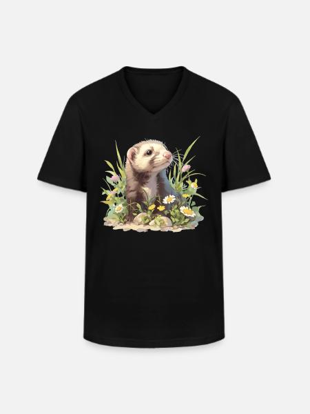 Ferret Frettchen - Men's V-Neck T-Shirt - black