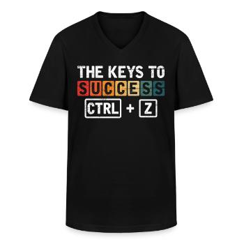 Les clés du succès Ctrl + Z - T-shirt col V Homme - noir - Devant - AI Model Male 178 dark (178cm)