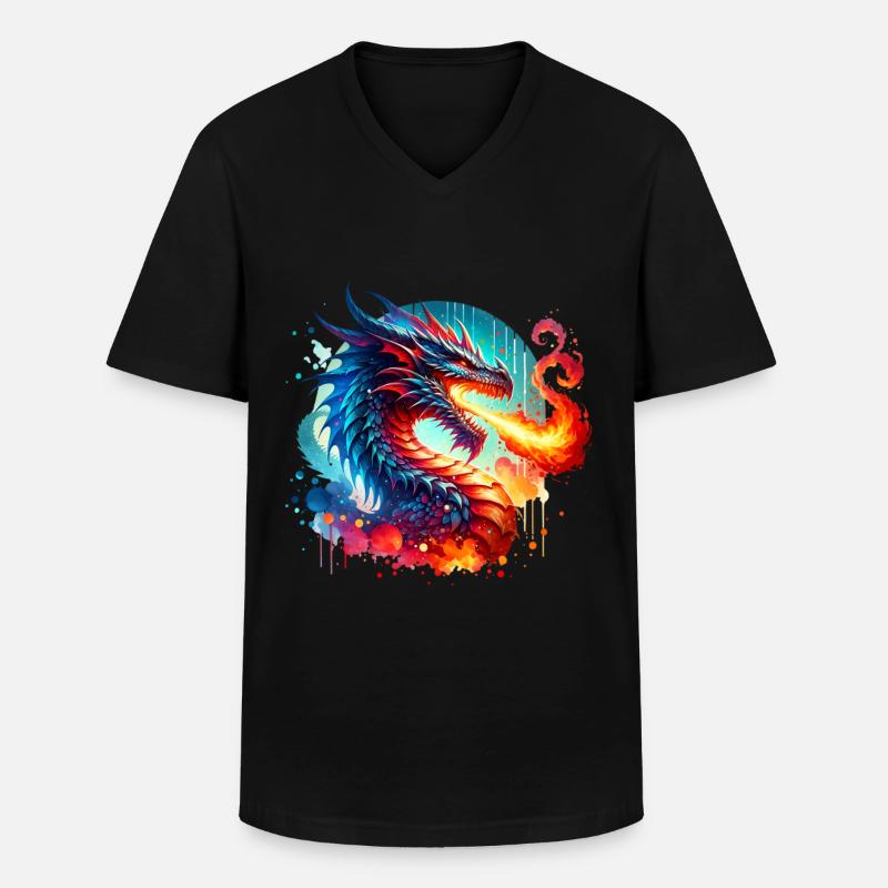 Drache - Männer-T-Shirt mit V-Ausschnitt - Schwarz