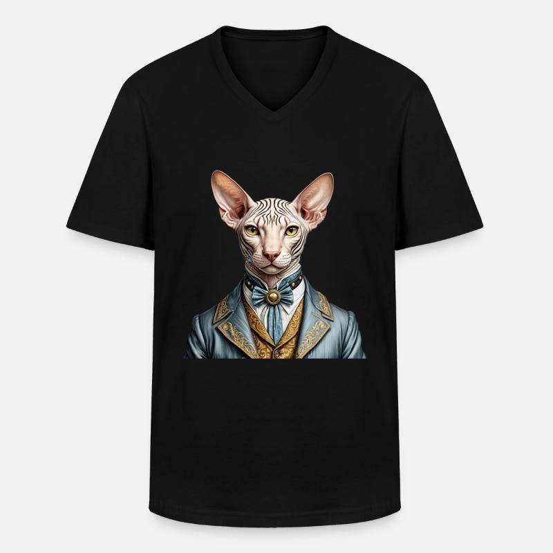 Elegante Sphynx - Männer-T-Shirt mit V-Ausschnitt - Schwarz