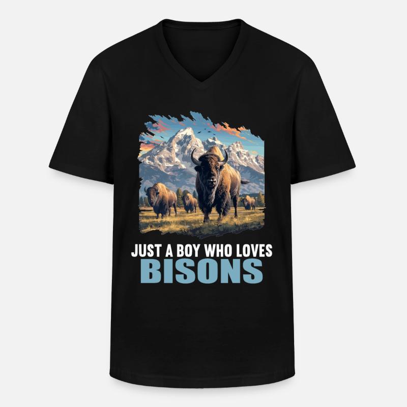 Bisons Bison - Männer-T-Shirt mit V-Ausschnitt - Schwarz