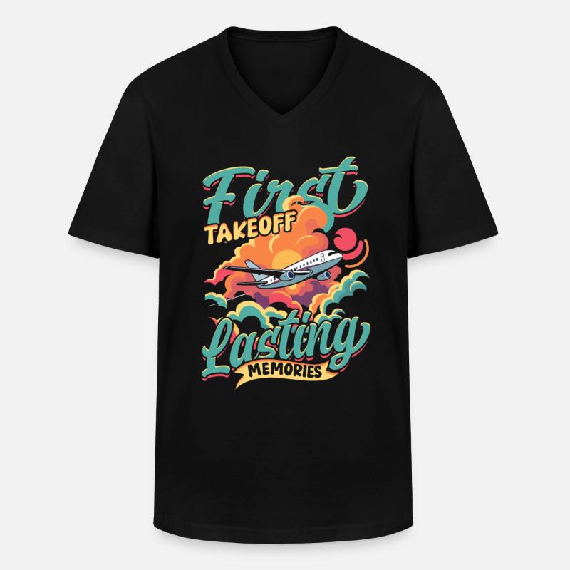 Erster Flug Flugzeugflug - Männer-T-Shirt mit V-Ausschnitt - Schwarz