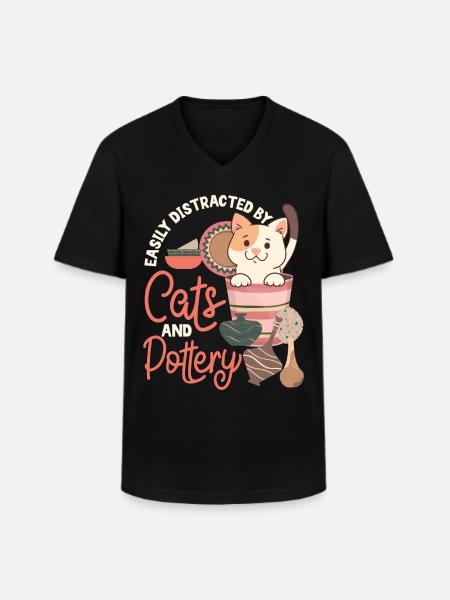 Pottery Ceramics Artist Cat Easily - Men's V-Neck T-Shirt - black