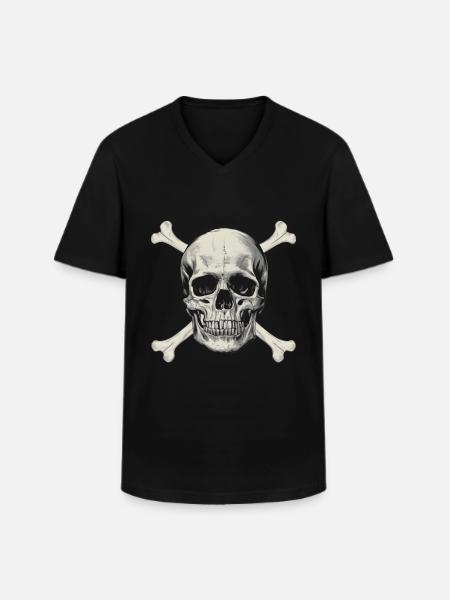 Pirate flag Skull with bones - Men's V-Neck T-Shirt - black