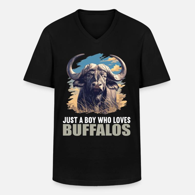 Buffalos Buffalo Büffel - Männer-T-Shirt mit V-Ausschnitt - Schwarz