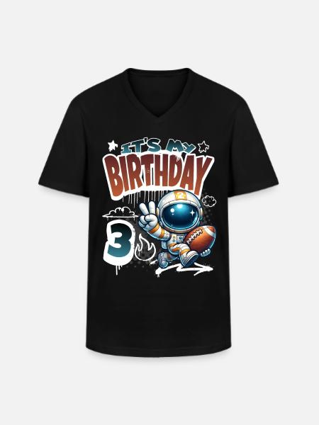Astronaut 3rd Birthday Football - Men's V-Neck T-Shirt - black