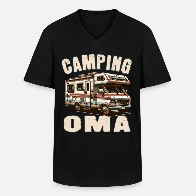 Camping Oma - Männer-T-Shirt mit V-Ausschnitt - Schwarz