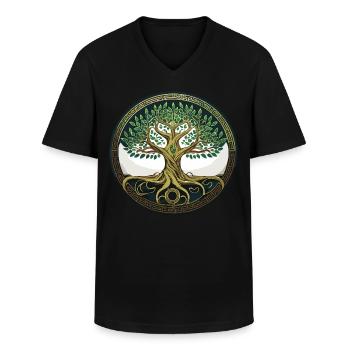 Levensboom Viking Midgard Thor Valhalla - Klassiek mannen T-shirt met V-hals - zwart - Voor - AI Model Male 178 dark (178cm)