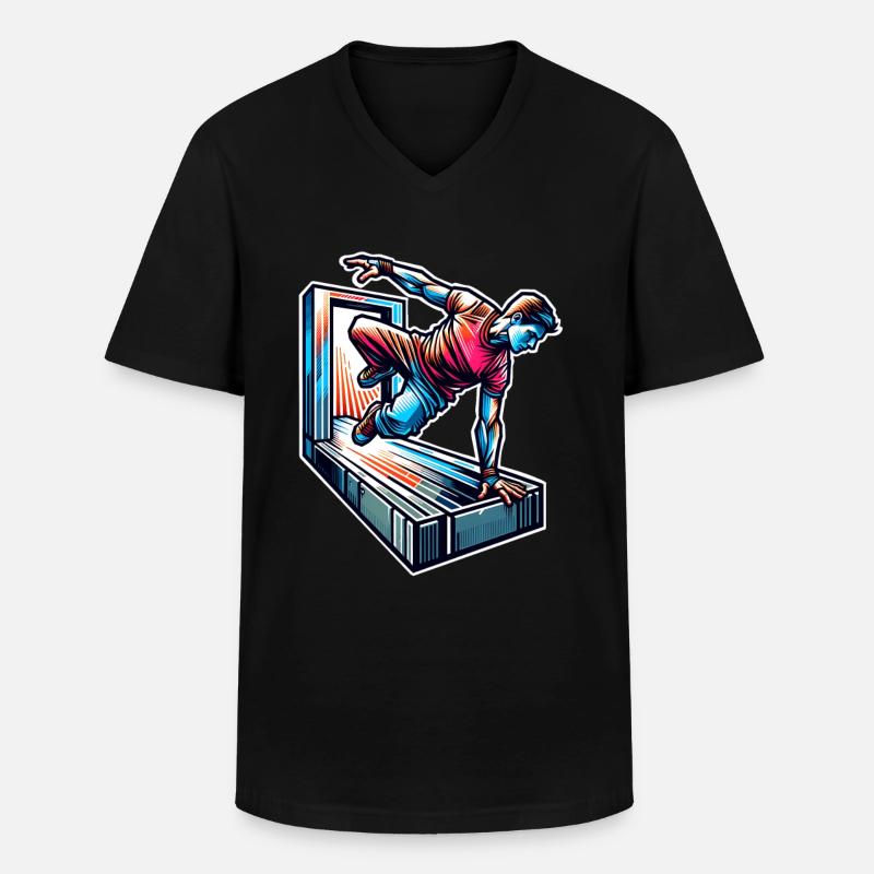 Parkour - Männer-T-Shirt mit V-Ausschnitt - Schwarz