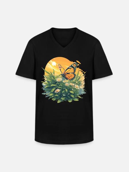 papillon papillons papillon papillon - T-shirt col V Homme - noir