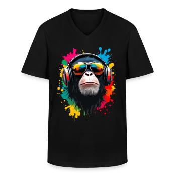 Affe, Sonnenbrille, DJ, Disco Discjockey EDM Party - Männer-T-Shirt mit V-Ausschnitt - Schwarz - Vorne - AI Model Male 178 dark (178cm)