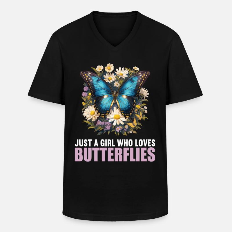 papillon papillons papillon papillon - T-shirt col V Homme - noir