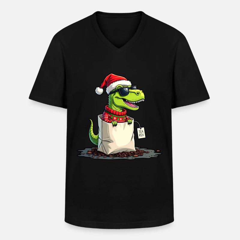 Tea Rex Dinosaurier Weihnachten Tee - Männer-T-Shirt mit V-Ausschnitt - Schwarz
