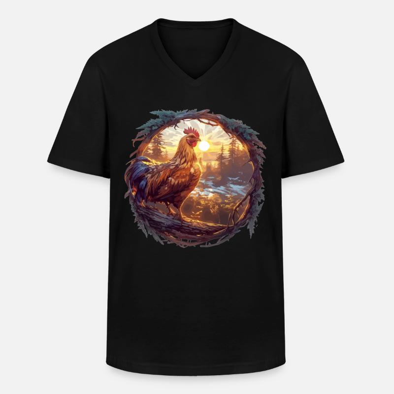 Rooster Hähne Hahn - Männer-T-Shirt mit V-Ausschnitt - Schwarz