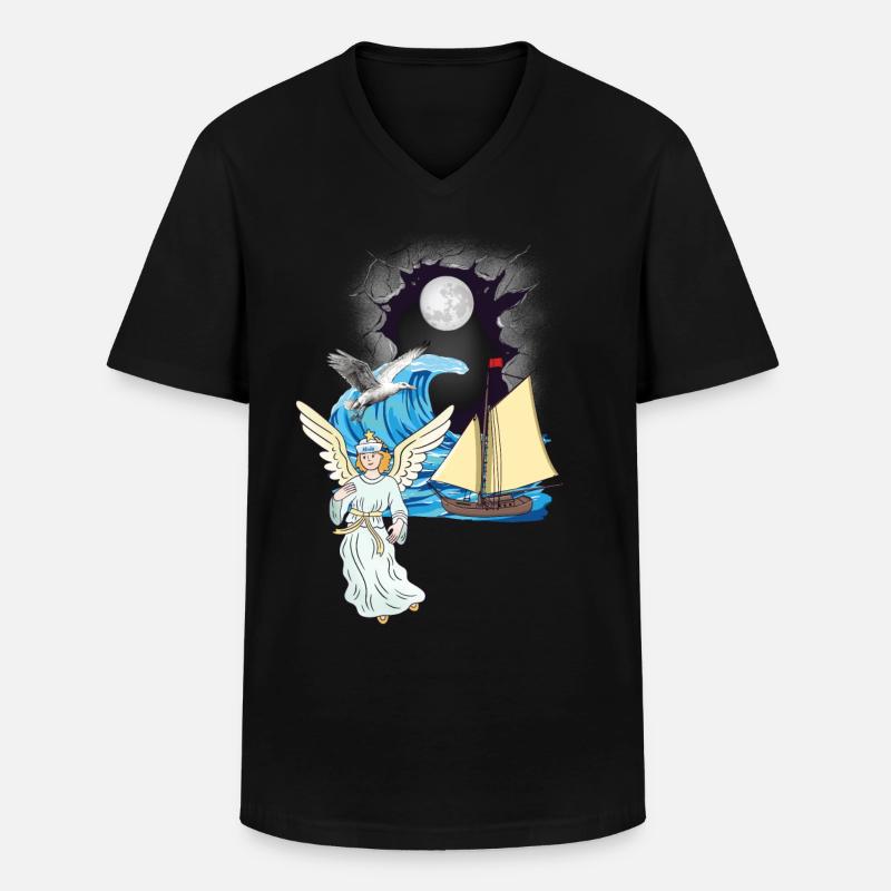 Schutzengel maritim Seemann Seefahrer Engel - Männer-T-Shirt mit V-Ausschnitt - Schwarz