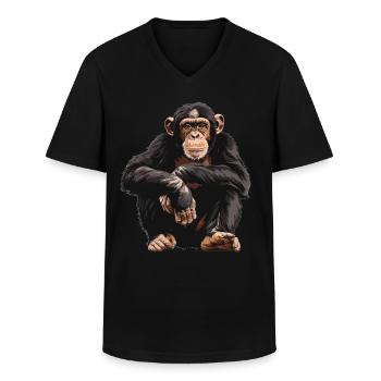 Chimpanzee Schimpansen Schimpanse - Männer-T-Shirt mit V-Ausschnitt - Schwarz - Vorne - AI Model Male 178 dark (178cm)