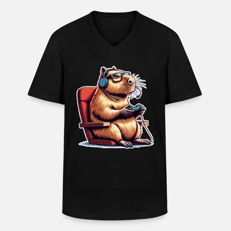 Capybara Gaming Nerd - Männer-T-Shirt mit V-Ausschnitt - Schwarz