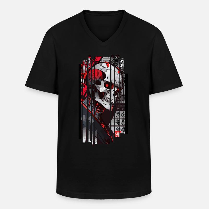 Cyborg Schädel Kanji - Männer-T-Shirt mit V-Ausschnitt - Schwarz