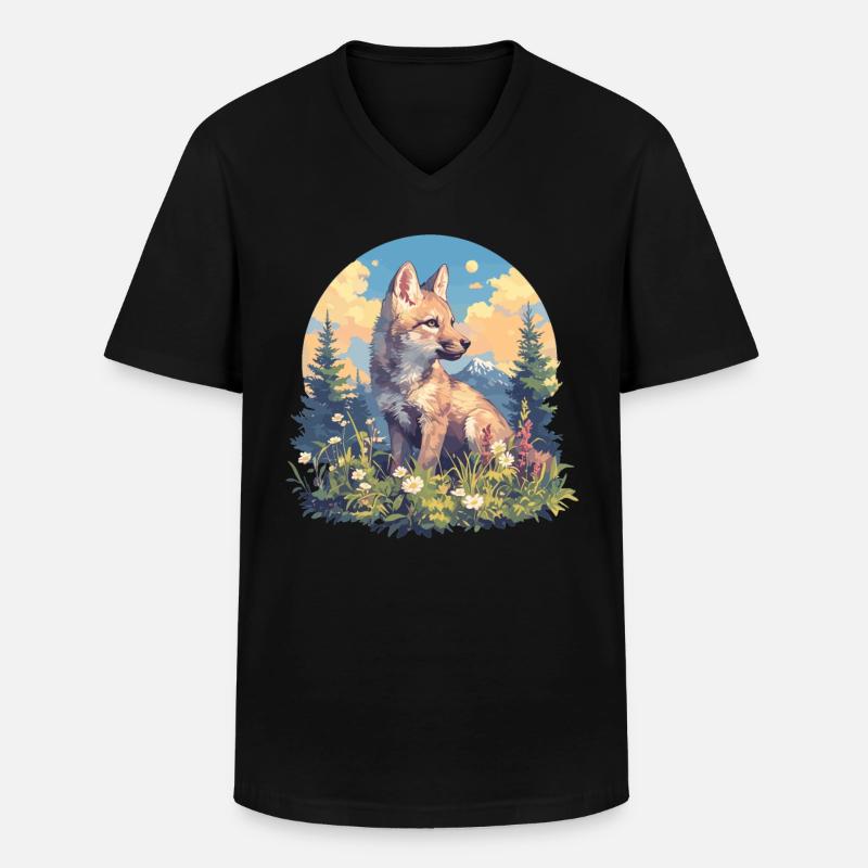 Kojoten Kojote - Männer-T-Shirt mit V-Ausschnitt - Schwarz