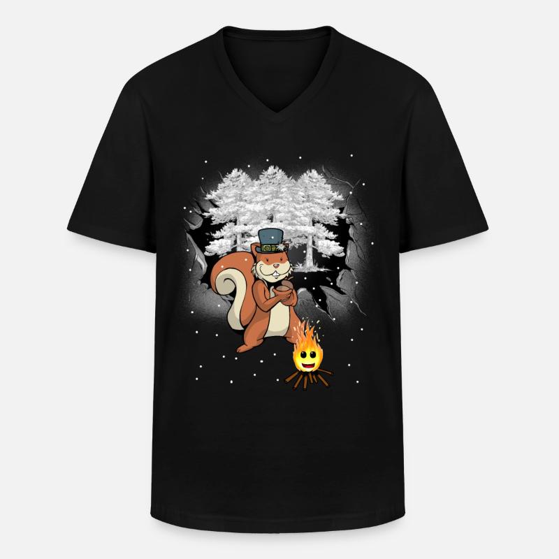 Winter Wald Eichhörnchen Kinder - Männer-T-Shirt mit V-Ausschnitt - Schwarz