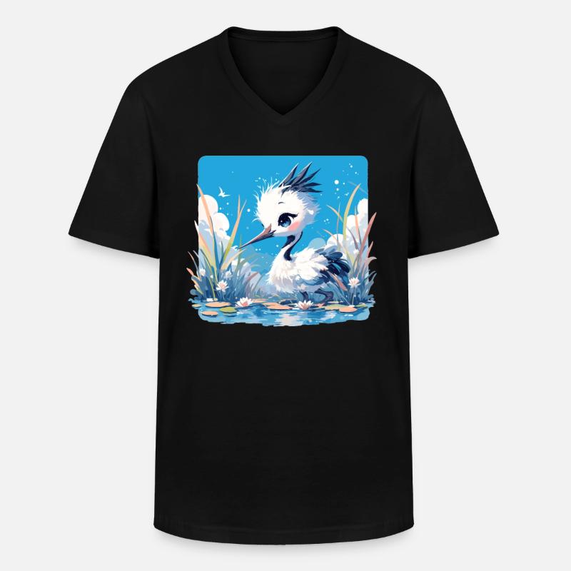 Kraniche Kranich - Männer-T-Shirt mit V-Ausschnitt - Schwarz
