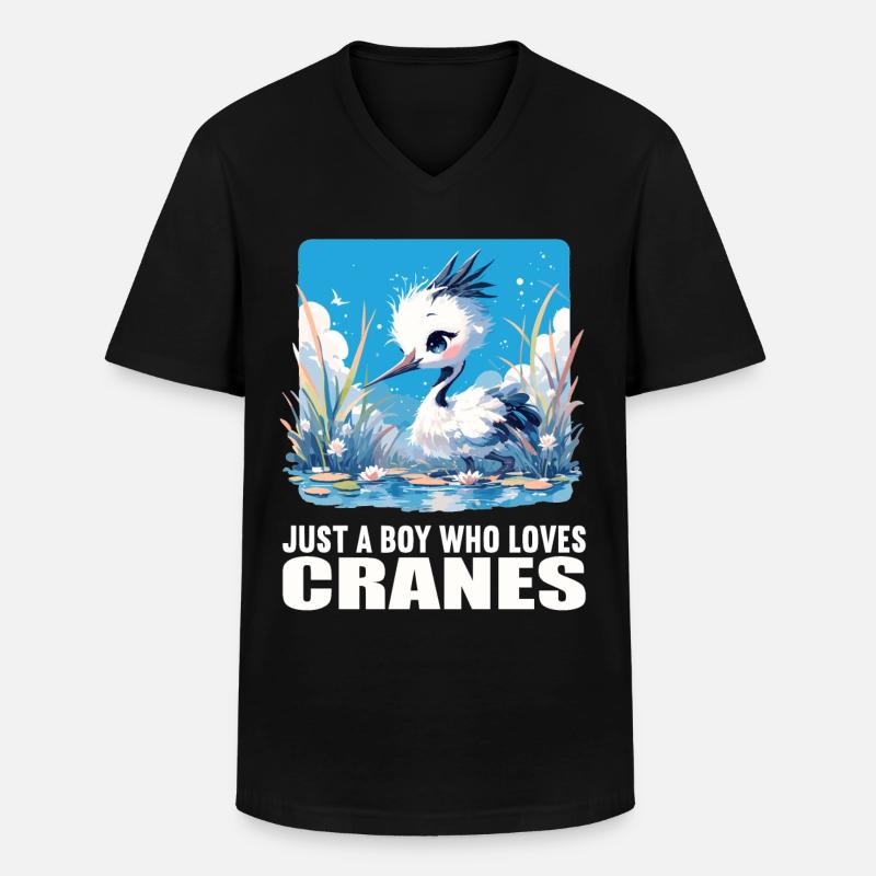 Kraniche Kranich - Männer-T-Shirt mit V-Ausschnitt - Schwarz