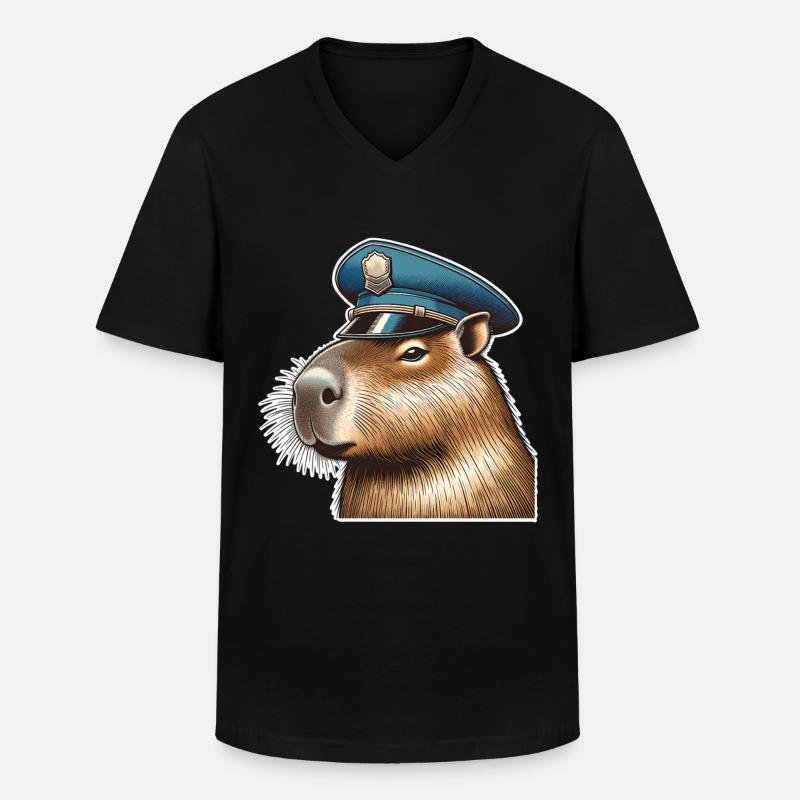 Capybara Polizei - Männer-T-Shirt mit V-Ausschnitt - Schwarz