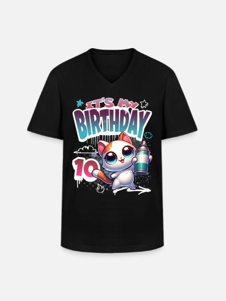 10th Birthday Cat Graffiti - Men's V-Neck T-Shirt - black
