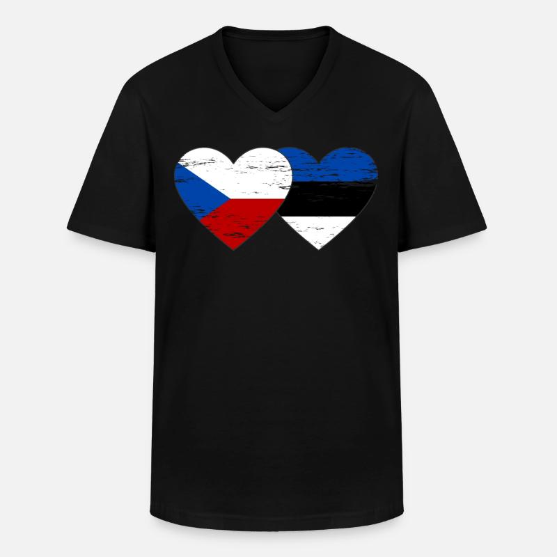 Repubblica Ceca Estonia bandiera cuore usato - Maglietta da uomo classica con scollo a V - nero
