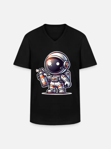 Graffiti Sprayer Astronaut - Men's V-Neck T-Shirt - black