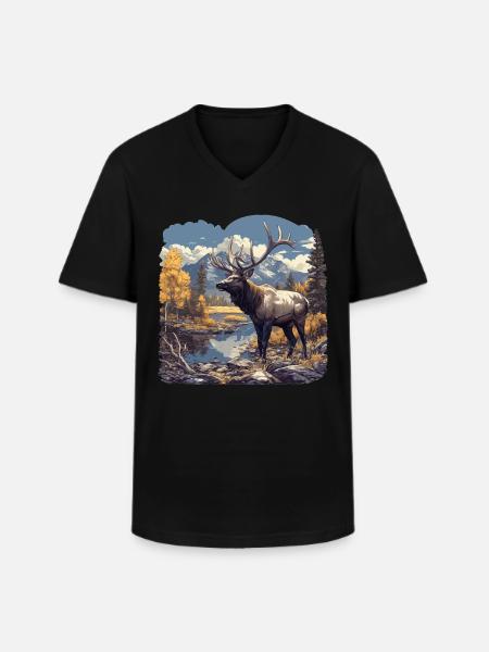 Elg Elg - Klassisk herre T-shirt med V-udskæring - sort
