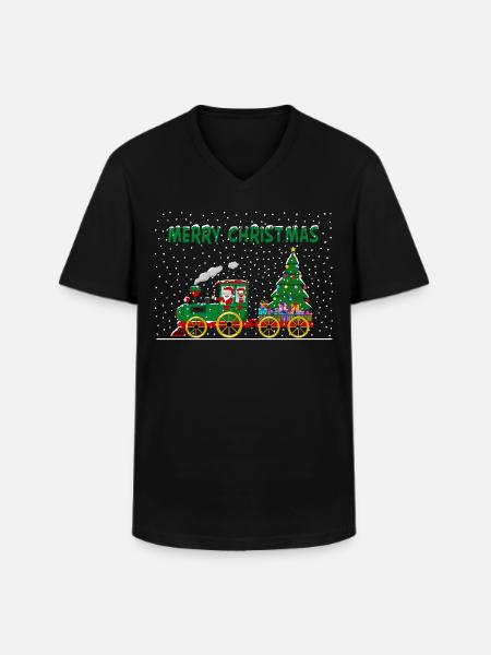 Merry Christmas Christmas Train - Men's V-Neck T-Shirt - black