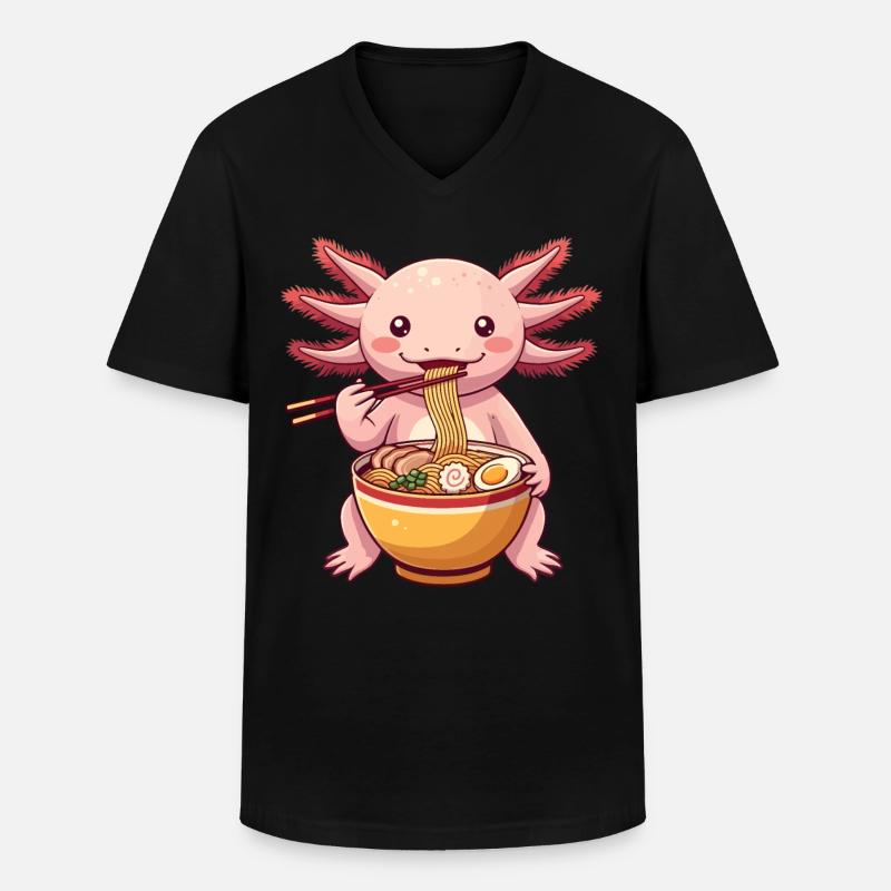 Axolotl Ramen - Männer-T-Shirt mit V-Ausschnitt - Schwarz