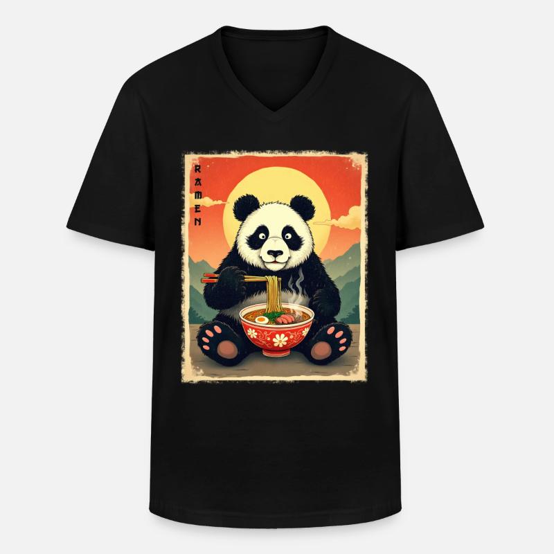 Pandabär Ramen - Männer-T-Shirt mit V-Ausschnitt - Schwarz