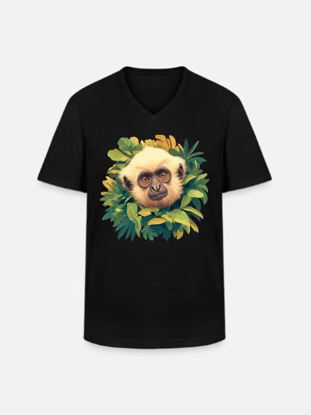 Gibbons Gibbon - Men's V-Neck T-Shirt - black