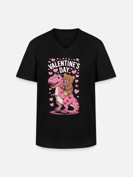 T. Rex Valentine's Day - Men's V-Neck T-Shirt - black