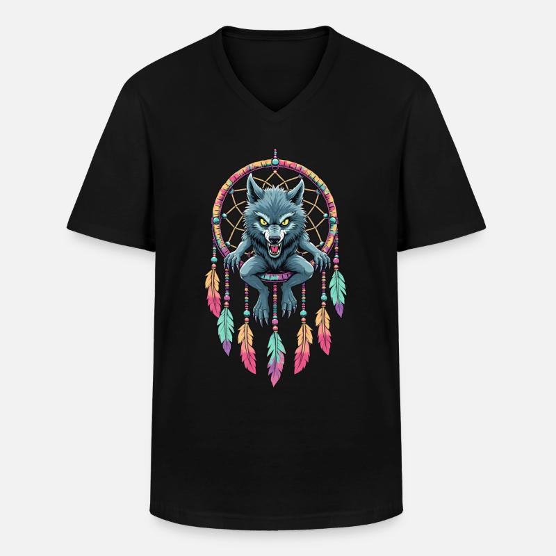 Traumfänger Werwolf - Männer-T-Shirt mit V-Ausschnitt - Schwarz