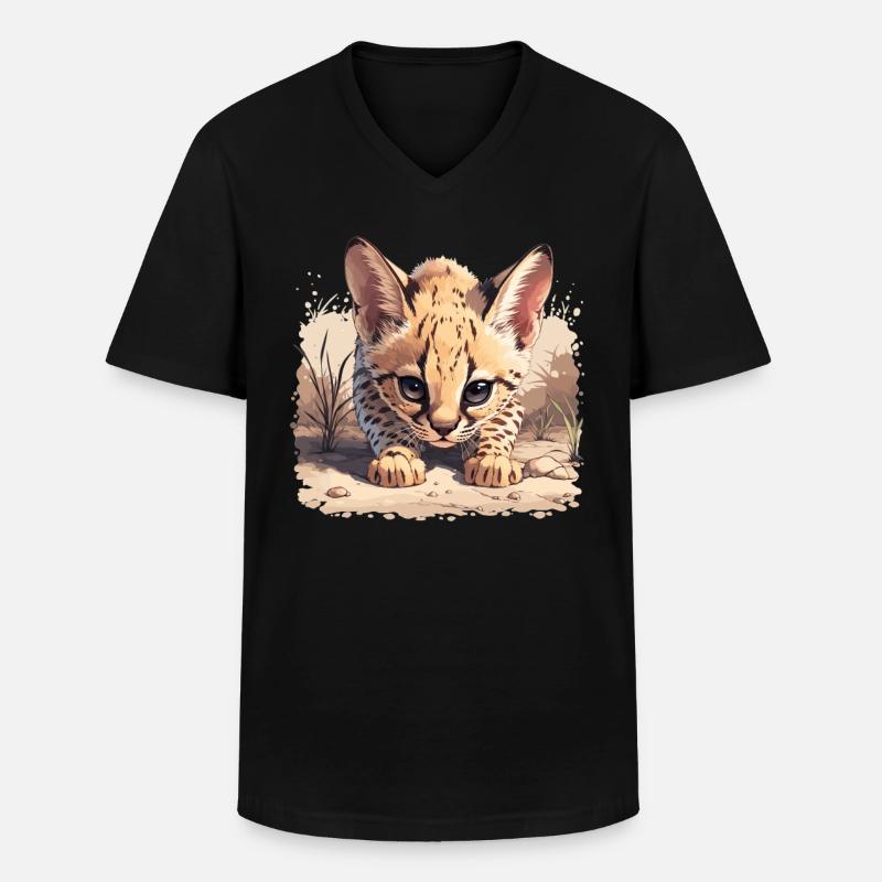 Servale Serval - Männer-T-Shirt mit V-Ausschnitt - Schwarz