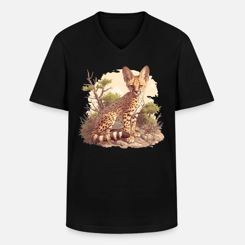 Servale Serval - Männer-T-Shirt mit V-Ausschnitt - Schwarz