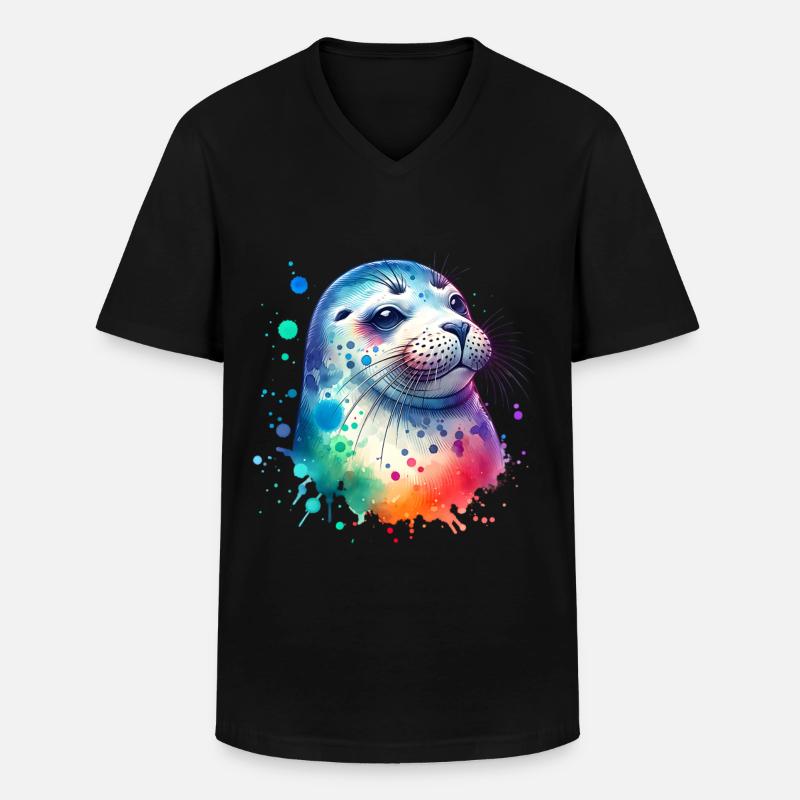 Robbe Seehund - Männer-T-Shirt mit V-Ausschnitt - Schwarz