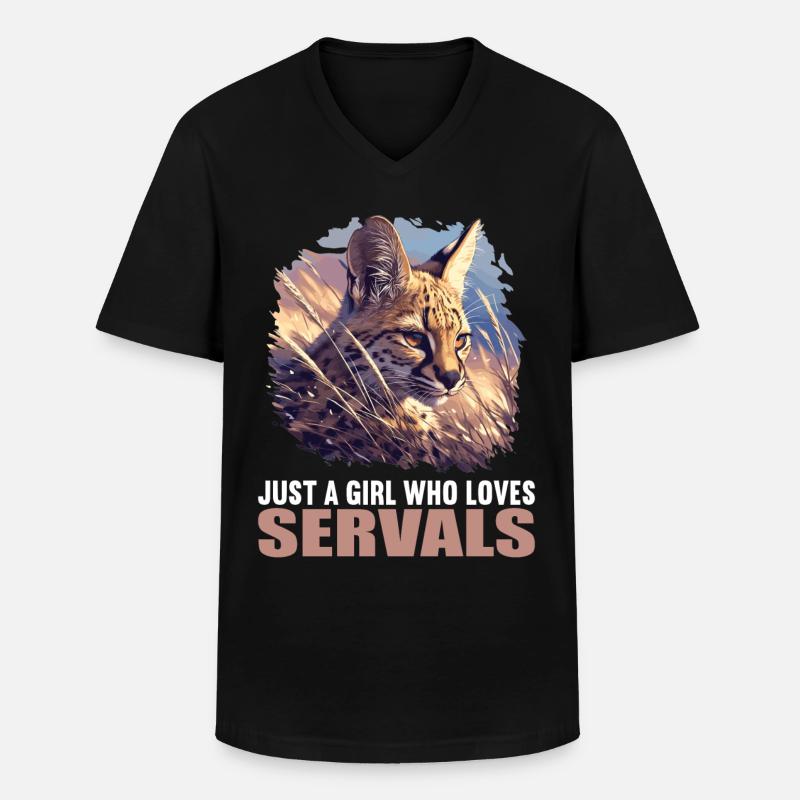 Servale Serval - Männer-T-Shirt mit V-Ausschnitt - Schwarz