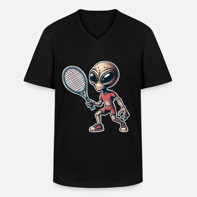 Alien Tennis - Männer-T-Shirt mit V-Ausschnitt - Schwarz