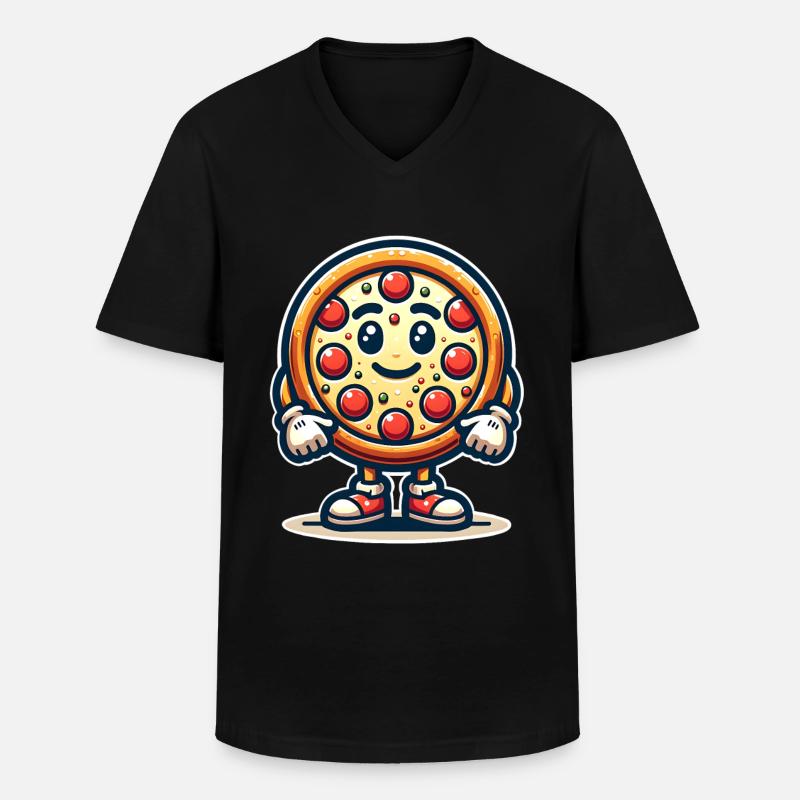 Pizza Maskottchen - Männer-T-Shirt mit V-Ausschnitt - Schwarz