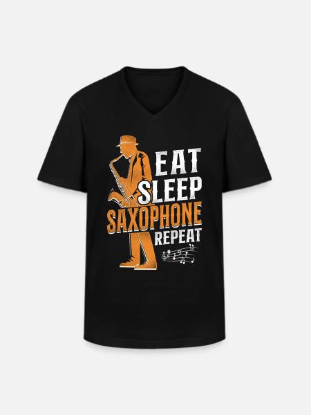 Saxophone Eat Sleep Saxophone - Männer-T-Shirt mit V-Ausschnitt - Schwarz