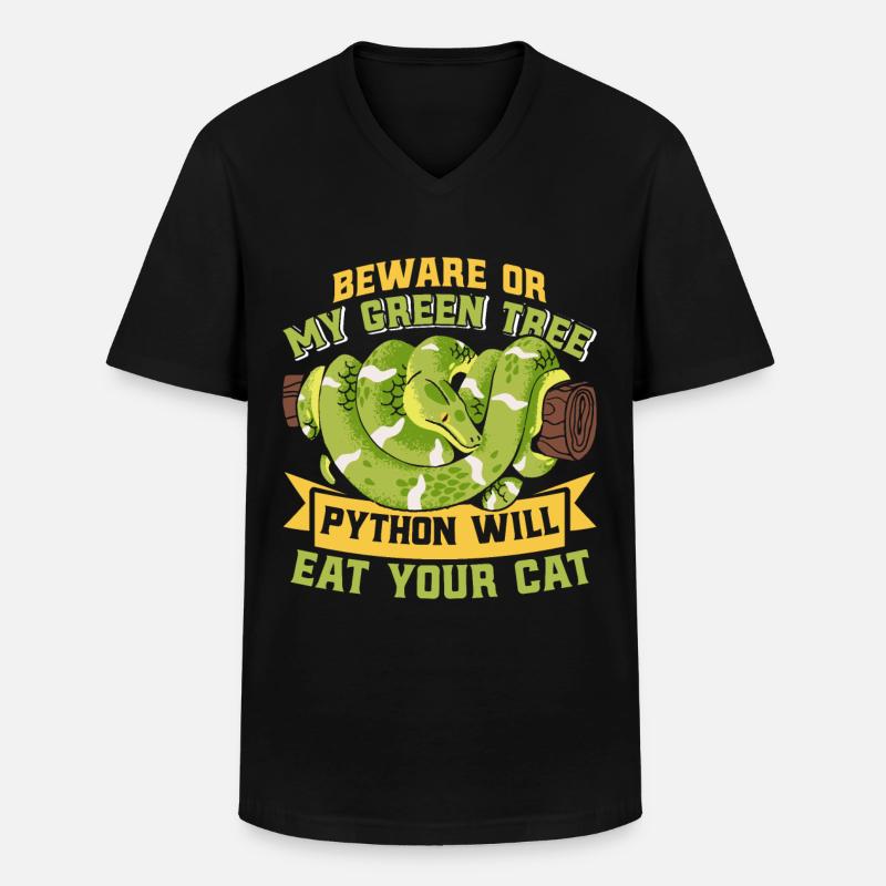 Green Tree Python - Men's V-Neck T-Shirt - black